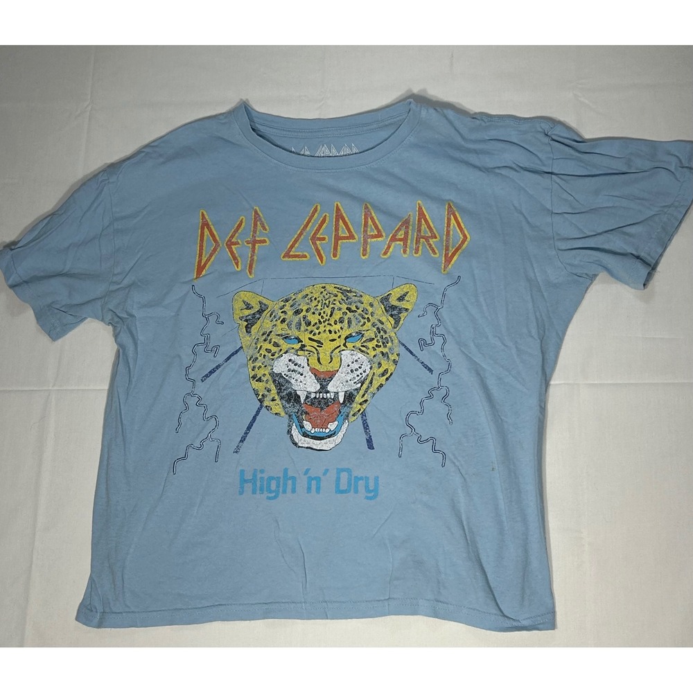 Def Leppard High n Dry Graphic T-Shirt Light Blue XL Rock Band Tee
